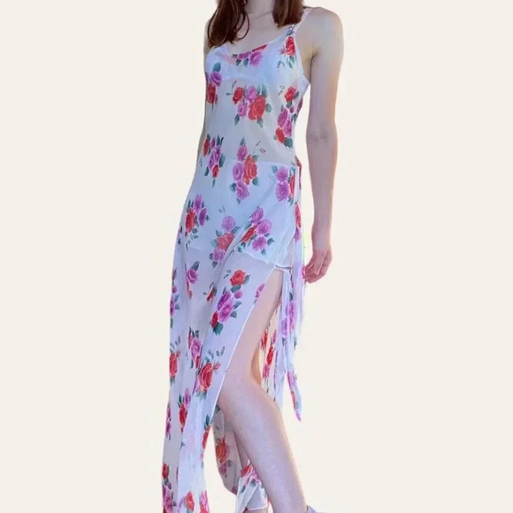 2000s y2k vintage sheer floral maxi dress - Fantasies by Morgan Taylor Medium - Picture 5 of 8